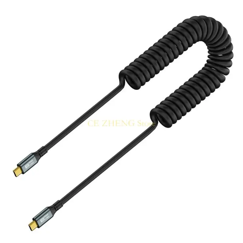 E56B 코일 코일 USB C 유형 C 케이블, 타이프 스테이이트 및 팔꿈치 헤더 코드 20v5a 100W 20GBPS 빠른 데이터 충전 케이블 8K60Hz