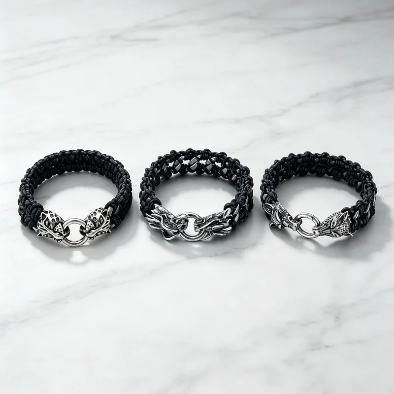KALEN Vintage Viking Wolf Head Bracelet For Men Punk Style Braided Bracelet Fashion Jewelry Halloween Gifts Comicon Accessories