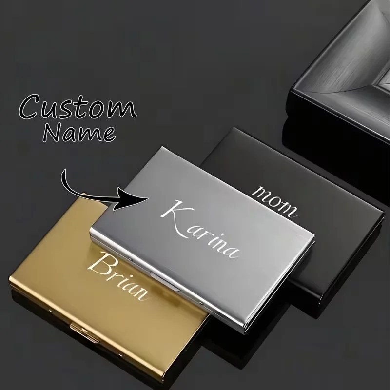 1Pc Customizable Name Engraved Anti-Theft Rfid Blocking Credit Card Holder, Minimalist Men's Wallet, Personalized Gift for Him Husband Father's Day, Slim Card Holder Accessory