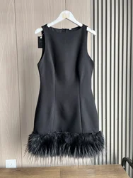 ETJ Fall/Winter 2025 New Women's Fashion sexy dress with feather embellished crew neck sleeveless sundress 4772227