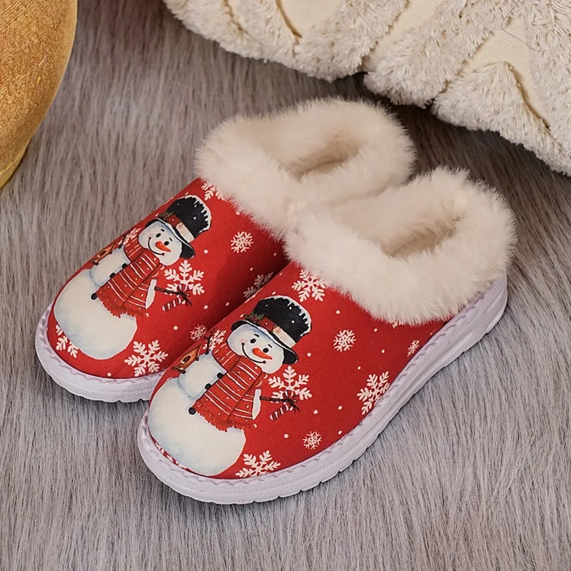 

Новинка 2024 года, зимняя детская обувь, милые удобные тапочки со снеговиком для девочек, теплые домашние хлопковые тапочки на плоской подошве, 27–35 лет