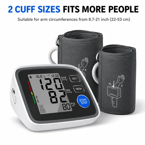 Automatic Upper Arm Blood Pressure Monitor with 2 Cuffs 22-43 cm and 32-53 cm, Large LCD, 2 Users, 180-Reading Memory, Pulse Rate for Home Use