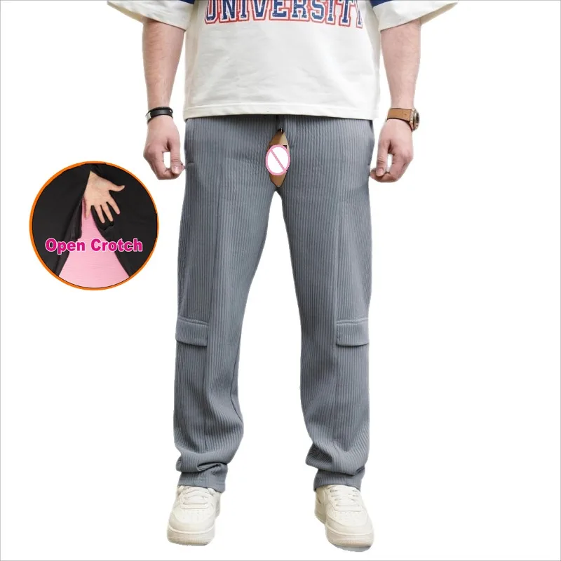 Pantalones con entrepierna abierta para hombre, otoño e invierno, nuevos pantalones americanos holgados Retro de pierna ancha para uso diario, pana deportiva informal versátil para hombre