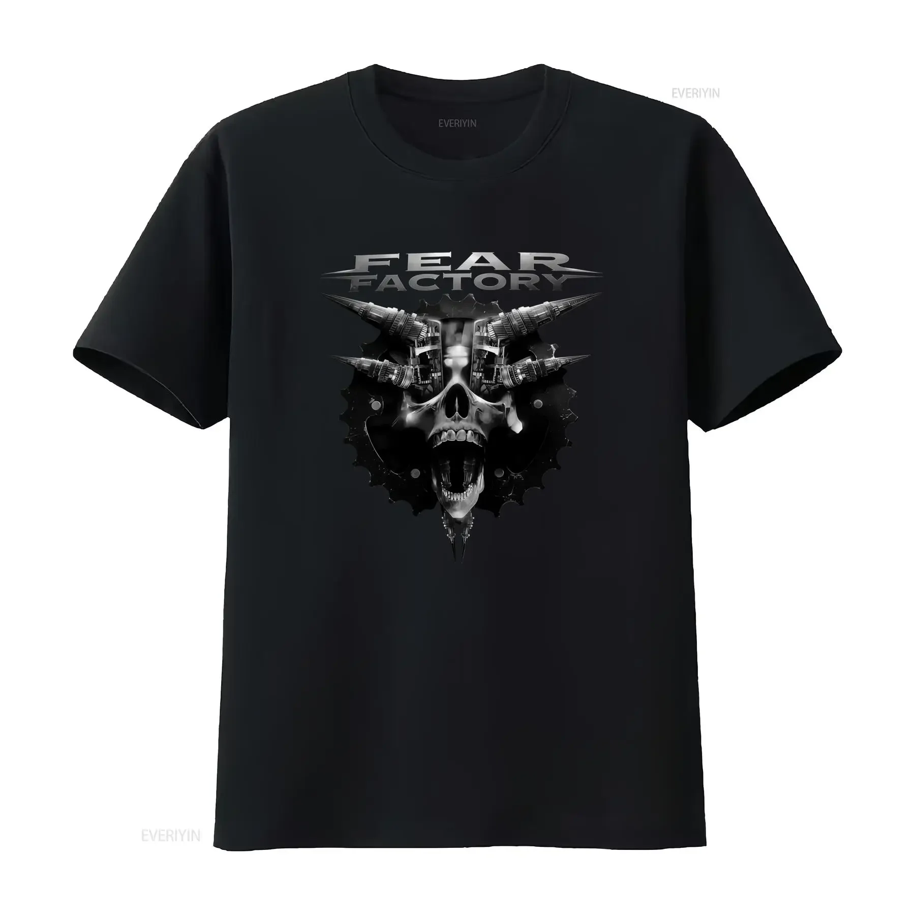 Vintage Fear Factory Band Skull Black T Shirt for Men in S Sizes vintage Washed designer clothes Casual Comfortable Unisex