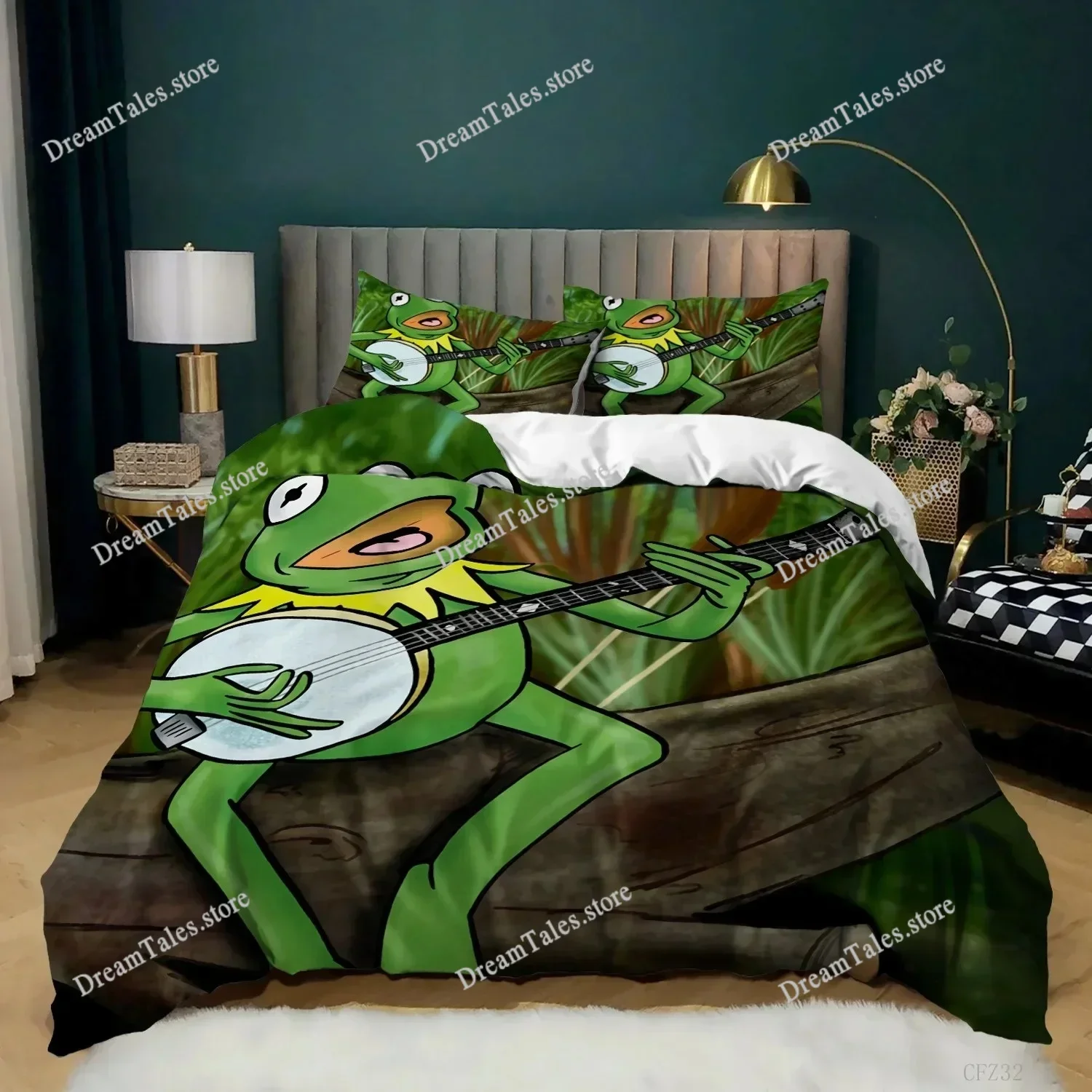 

Frog Duvet Cover Set King Size Funny Frog Tropical Amphibian Bedding Set for Kid 3D Tropical Nature Animal Polyester Quilt Cover