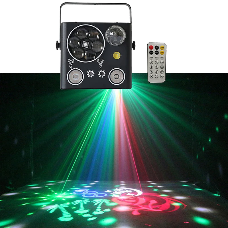 

Good Effect Remote Dj Led Magic Lamp Picture RGB Color Flash RG Laser 5 IN 1 Stage Light For Party Disco KTV Night Club Wedding