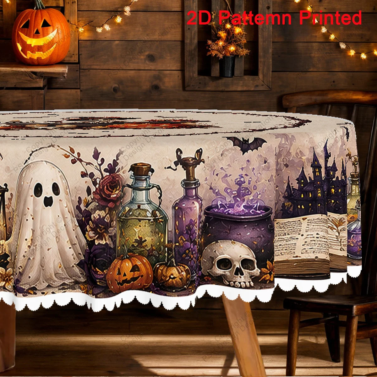 1 piece, Halloween themed wallpaper, pumpkin lantern, skull candle, ancient magic book, hourglass pattern wallpaper