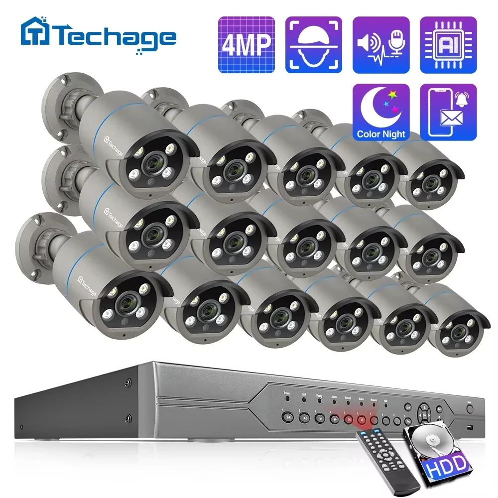 

Techage H.265 16CH 4MP POE Security Camera System NVR Kit Two-way Audio Color Night Vision CCTV IP Camera Video Surveillance Set