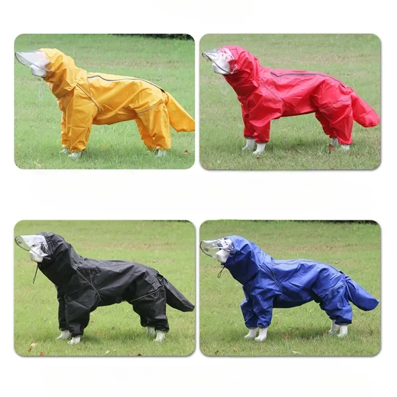 Big Dog Raincoat with Fully Wrapped Adhesive Four Legged Hood Medium Dog Pet Raincoat Golden Retriever Alaskan Bag Tail Raincoat