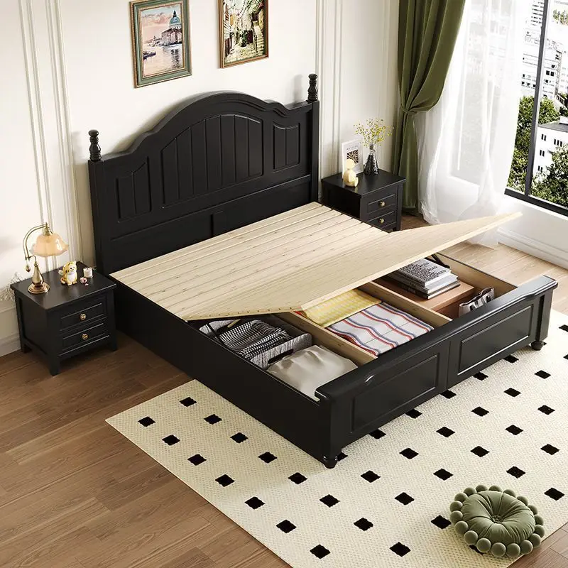 الأمريكية الرجعية الخشب الصلب جديد أسود حديث بسيط مزدوج غرفة نوم رئيسية واحدة الأميرة الزفاف شقة صغيرة