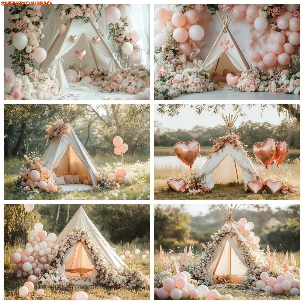 

Romantic Rose Flowers Balloon Tent Backdrop Indoor Outdoor Valentines Day Party Decor Birthday Wedding Photography Background