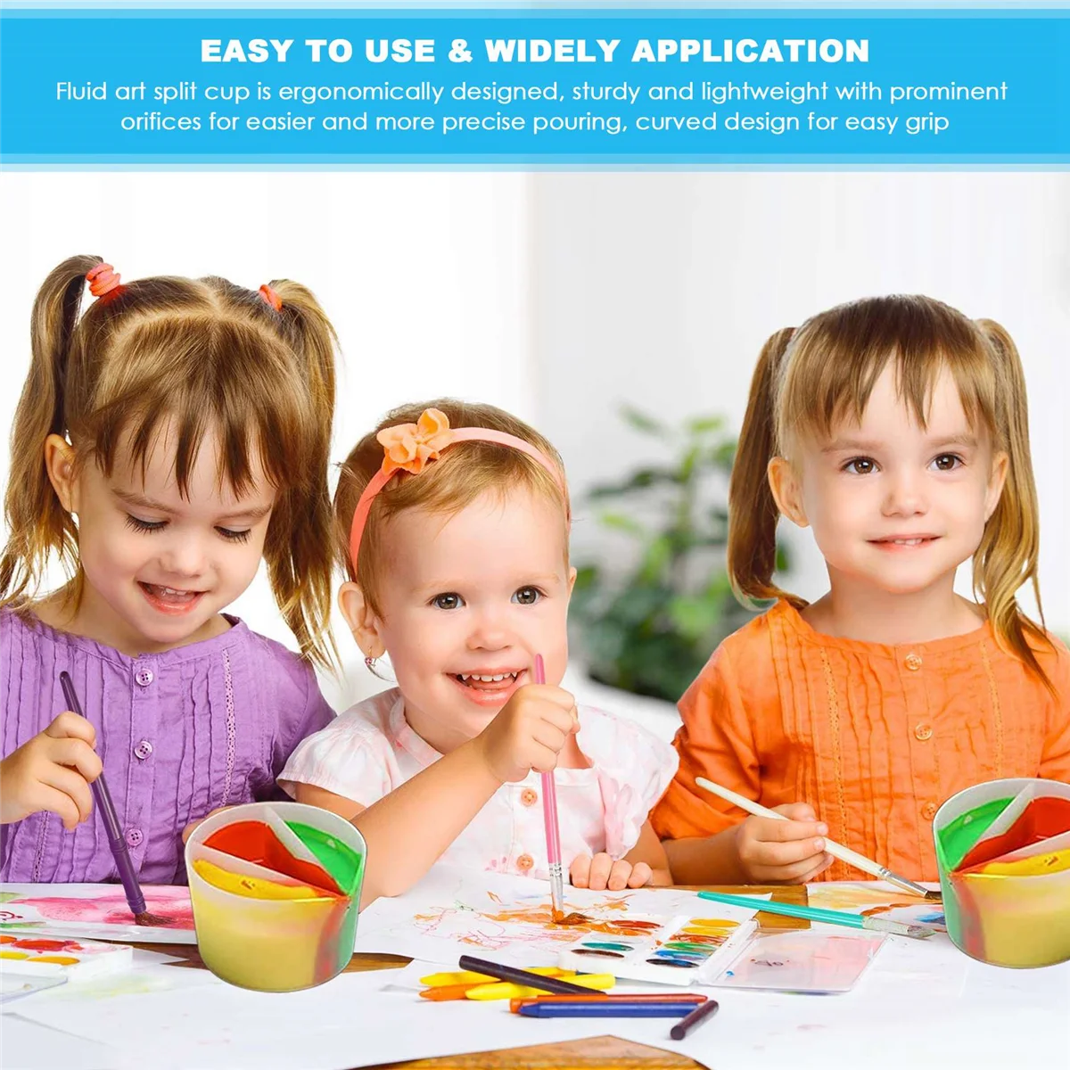 Reusable 3 Channels Split Color Mixing Cups for Paints, Resin Pouring Painting Tools DIY Making Drawing Accessories