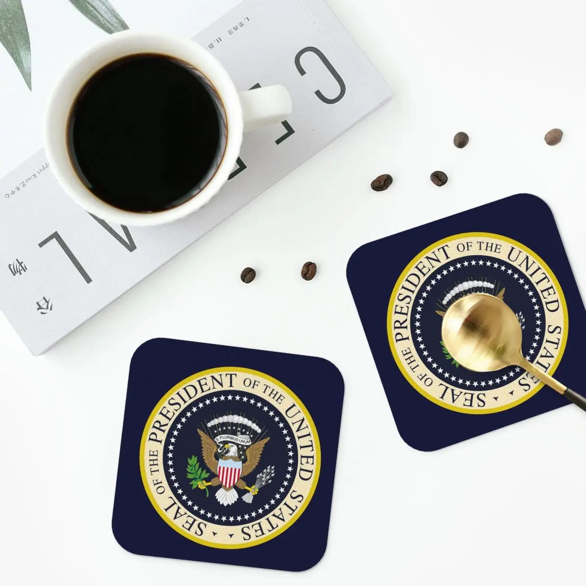 Seal Of The President Of The United States Us Usa Coasters PVC Leather Placemats Coffee Mats for Home Dining Pads Set of 6