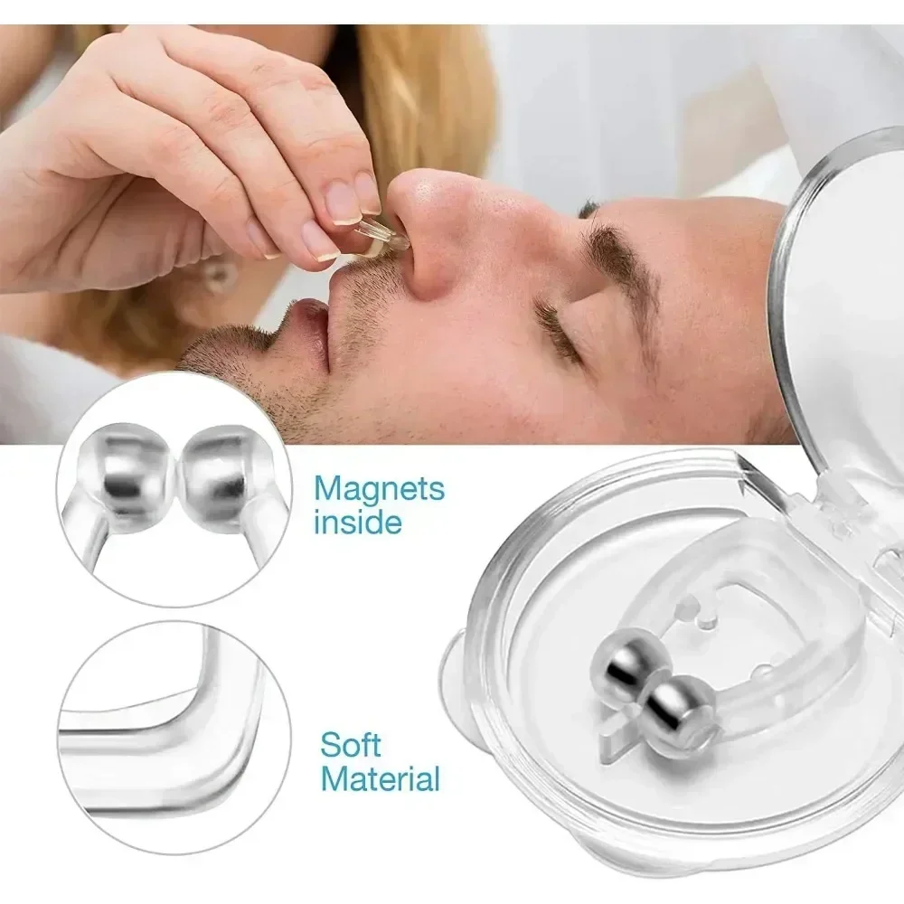 磁気いびき防止装置,ケース付き,いびき防止ノーズクリップ,呼吸しやすい,睡眠補助具の改善,無呼吸保護,夜間,4個