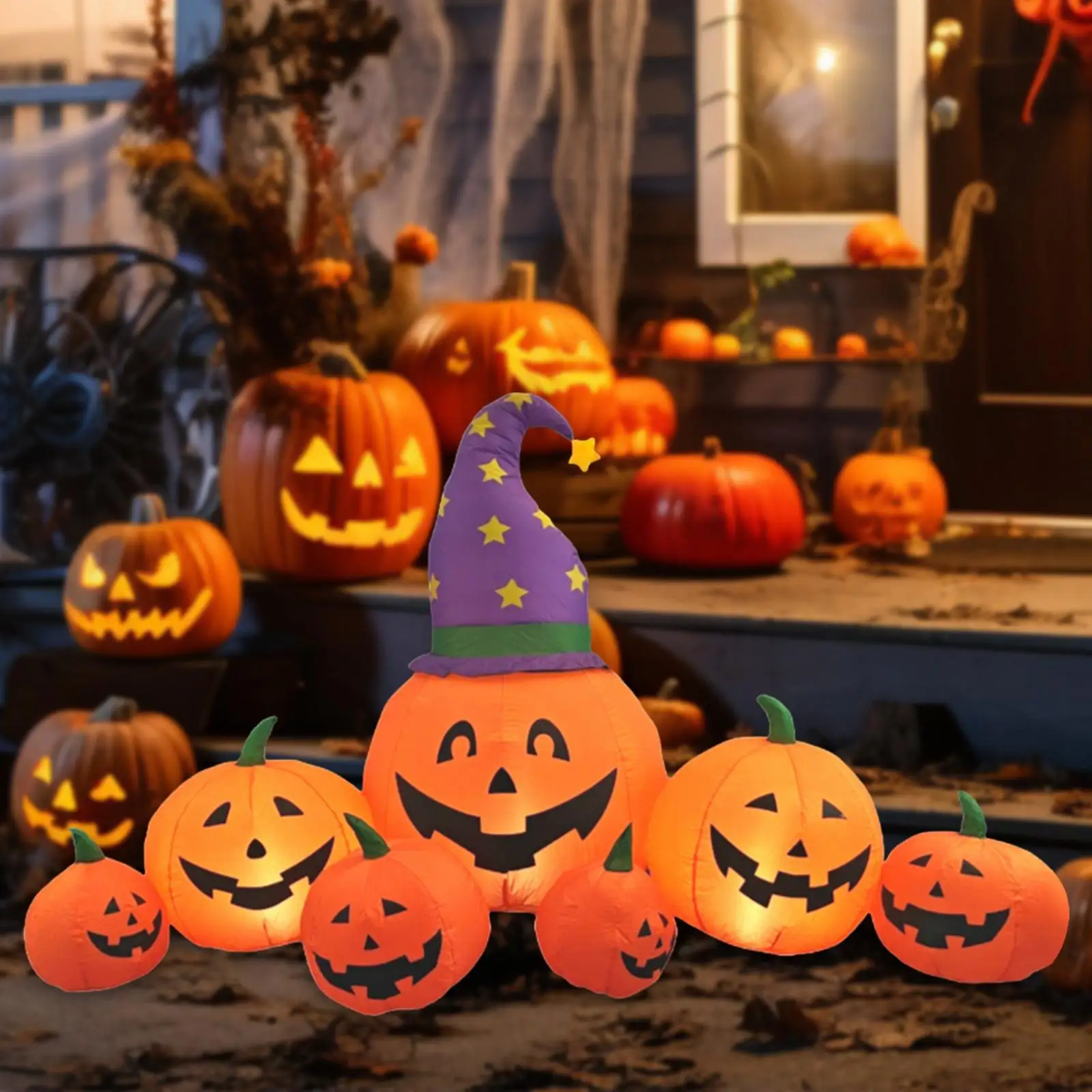 

Halloween Inflatable Pumpkins Decoration with Witches Hat Inflatables Outdoor Decoration for Outside Backyard Home Garden Party