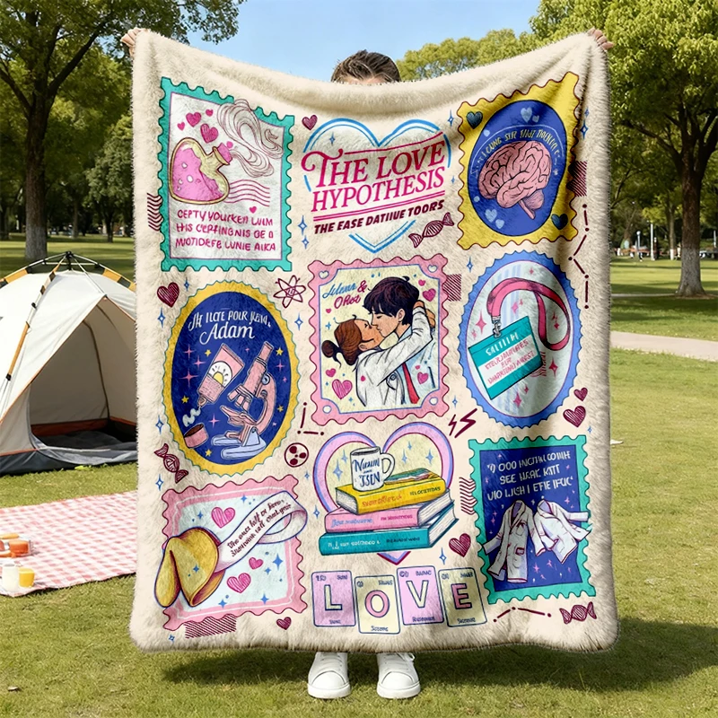 The Love Hypothesis Stamps Inspired Soft Blanket, Ik Hou Van Jou Romance Book Comfy Blanket, Ali Hazelwood Book Merch