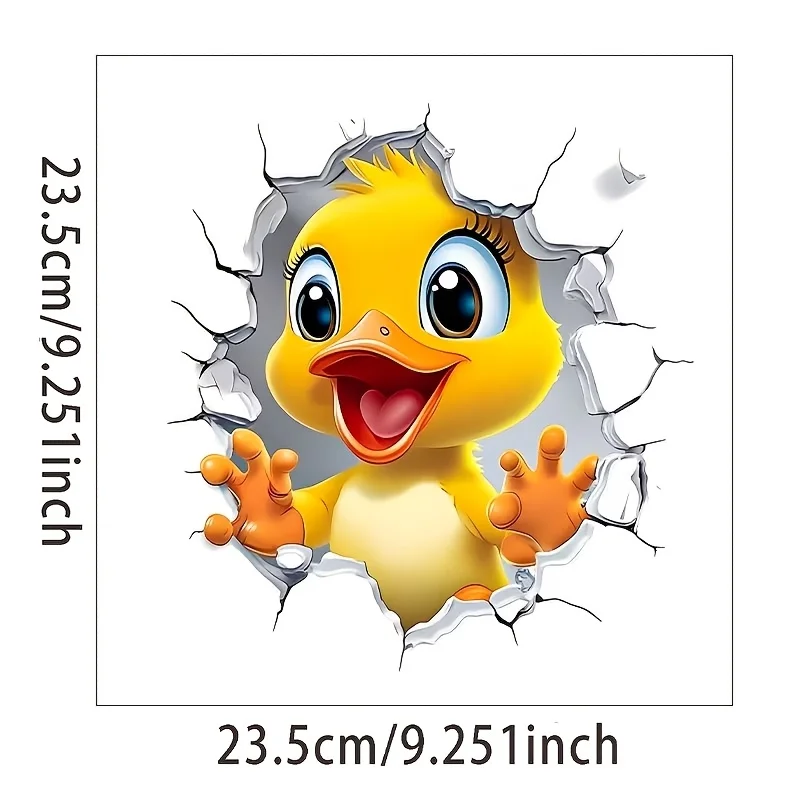 2D Holey Little Yellow Duck Sticker - Waterproof Vinyl Wall Decal, Self-Adhesive PVC Material Sticker, Easy to Install