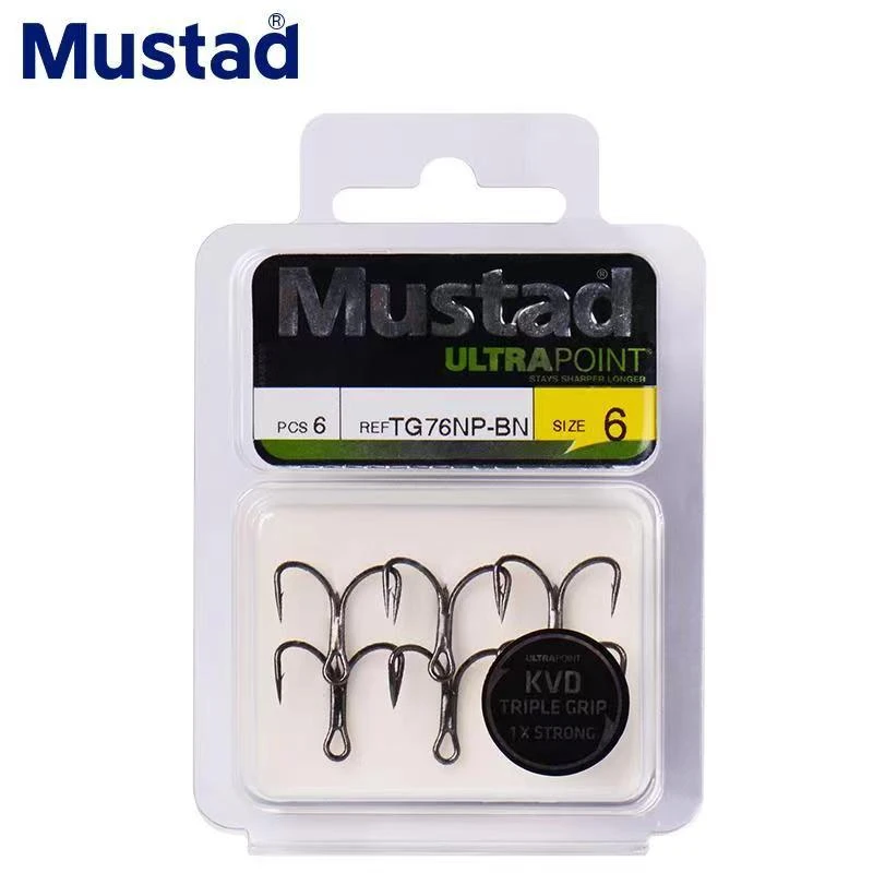 8Packs Original Norway Mustad Treble Hooks TG76NP-BN Treble KVD Hooks High Carbon Steel Barbed Hooks Crank VIB Ocean Lure Pesca