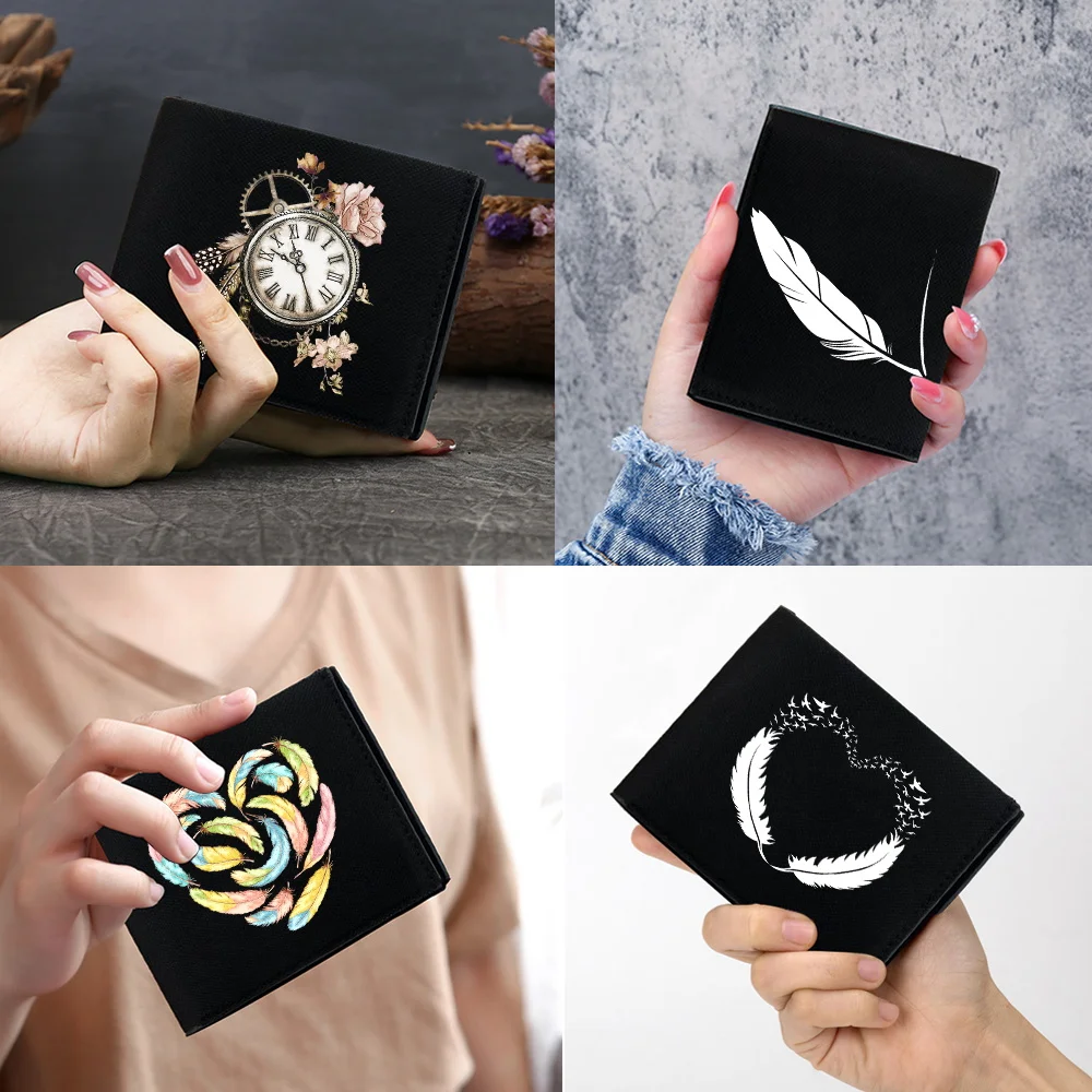 

short wallet New Coin Purse Credit Card Storage women Money Bag Fashion Loose Change Organizer Pouch Feather Printing Series