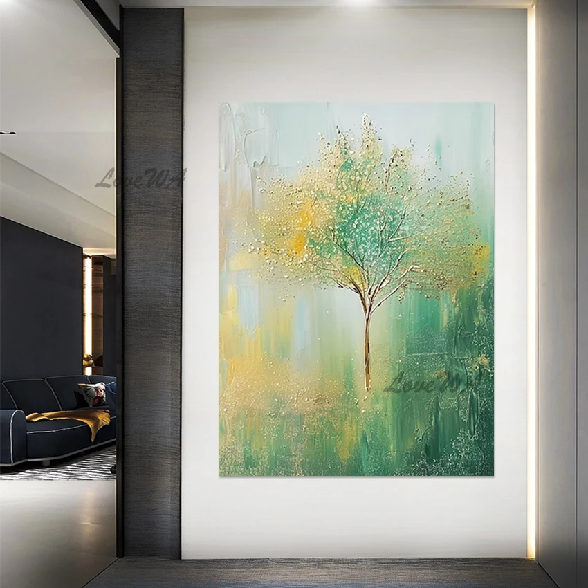 Home Decor, Handmade Abstract Tree Canvas Oil Painting, Quality Artwork, Modern Art Wall Hanging, Interior Picture, No Framed