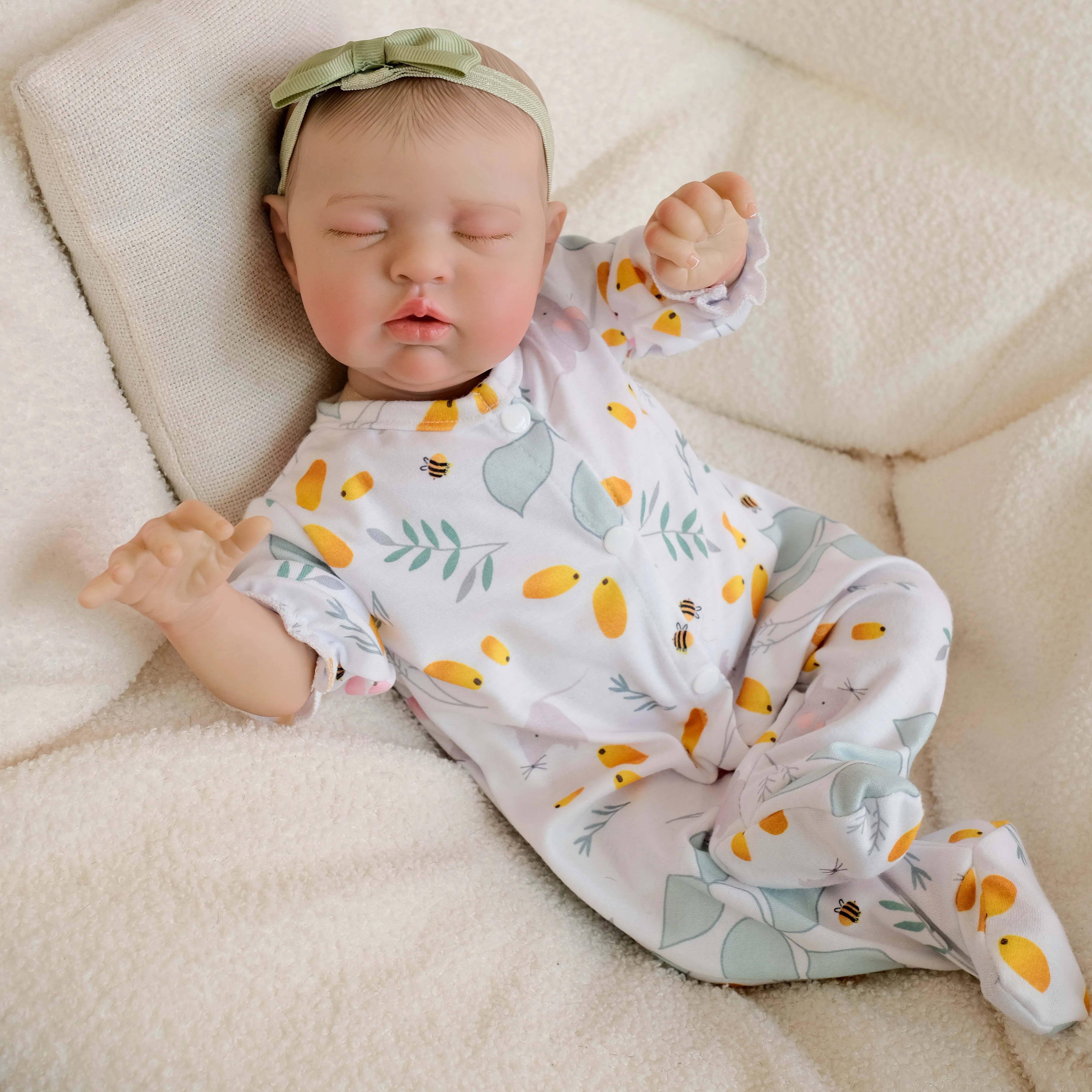 NPK 19 inch Slapende pasgeboren babypop Reborn Zachte siliconen Flexibele realistische 3D Huidskleur Zichtbare aderen Handgeschilderd haar