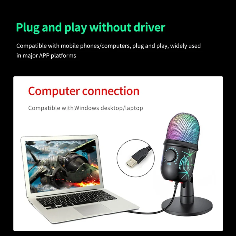 USB Condenser Microphone with Noise Cancellation USB Gaming Microphone for Pc Computer Laptop Video Singing Recording