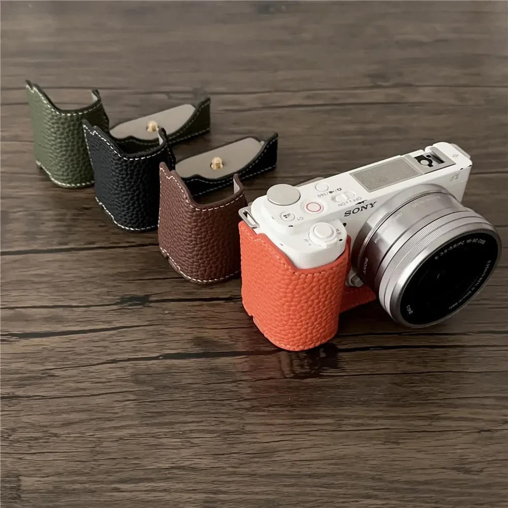Camera Half Handmade PU Leather Case for Sony ZV-E10 ZVE10 Bottom Opening Body Cover