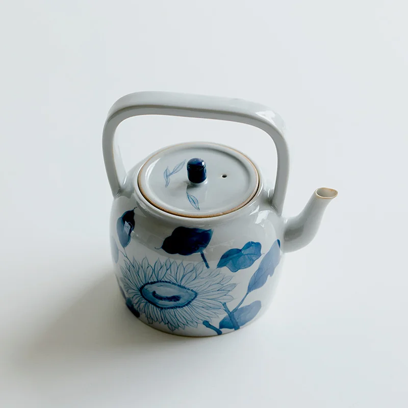 210ml Ancient Hand-painted Sunflower Art Ceramic Teapot Tea Brewer Small Loop-handled Pot With Filter Tea Pot Kung Fu Tea Kettle