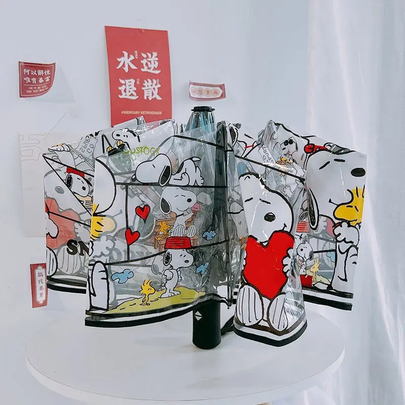 Picture 5: Snoopy Woodstock cartoon creative automatic umbrella two-dimensional animation peripheral transparent 3 folding umbrella gift