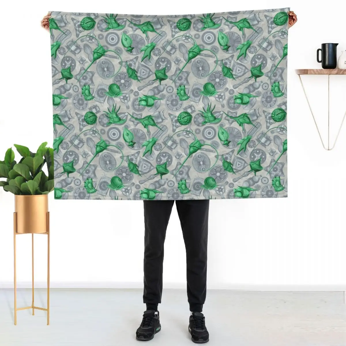 

Ernst Haeckel Green Peridinea Algae Over Cerulean Diatoms Throw Blanket Summer Cool Breathable Blanket for Sleeping