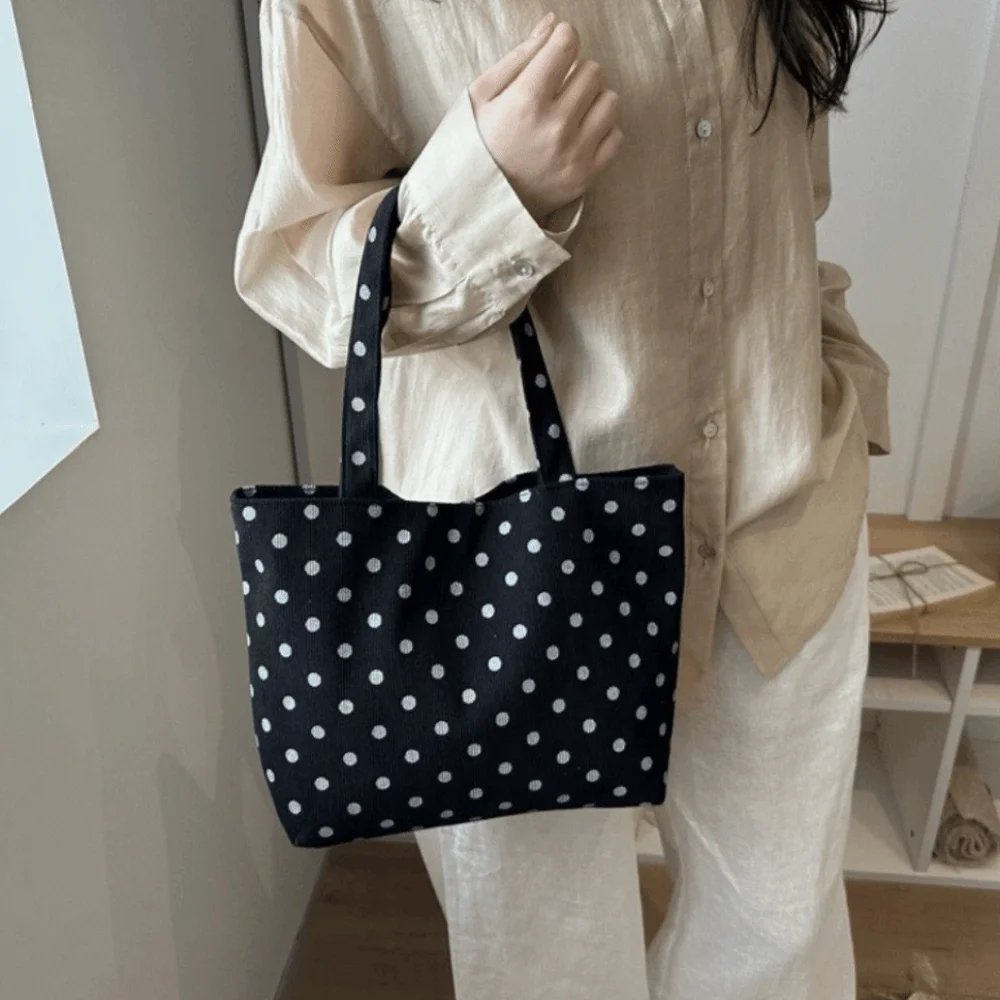Spacious Open Design Polka Dot Printed Handbag Exquisite Practical Vintage Shoulder Bag Dual Handles Elegant Shopping Tote Women