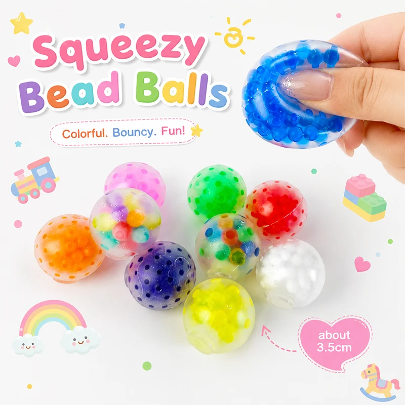 12/24/36PCS Colorful Squeeze Balls Sensory Fidget Toy Soft Bead Ball Kids Stress Fun Play Gift Party Favor Desk Toy