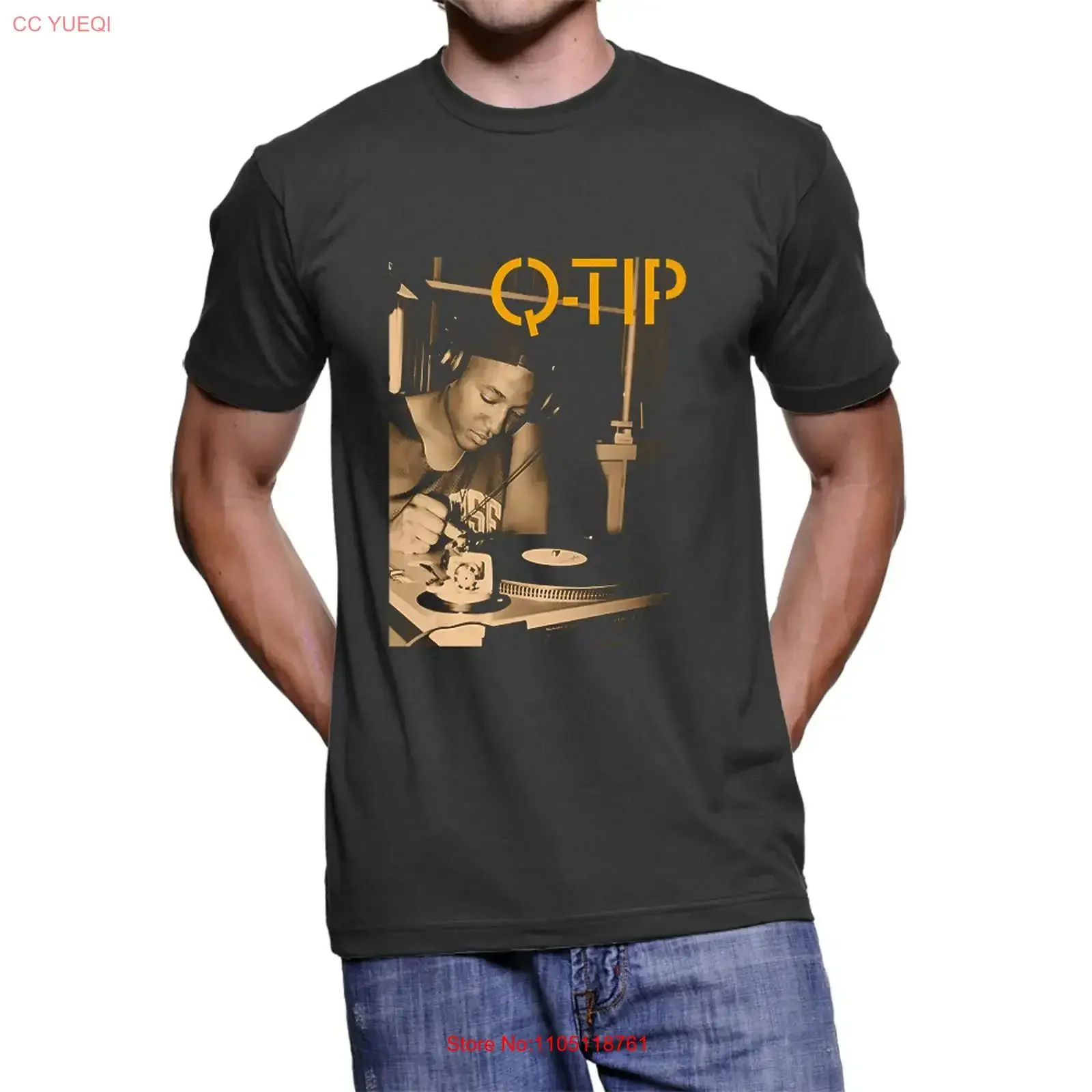 THE Q TIP SHORT SLEVEE T shirt Black Color vintage Washed Unisex fashion Soft graphic Stretched Slightly Stylish Casual