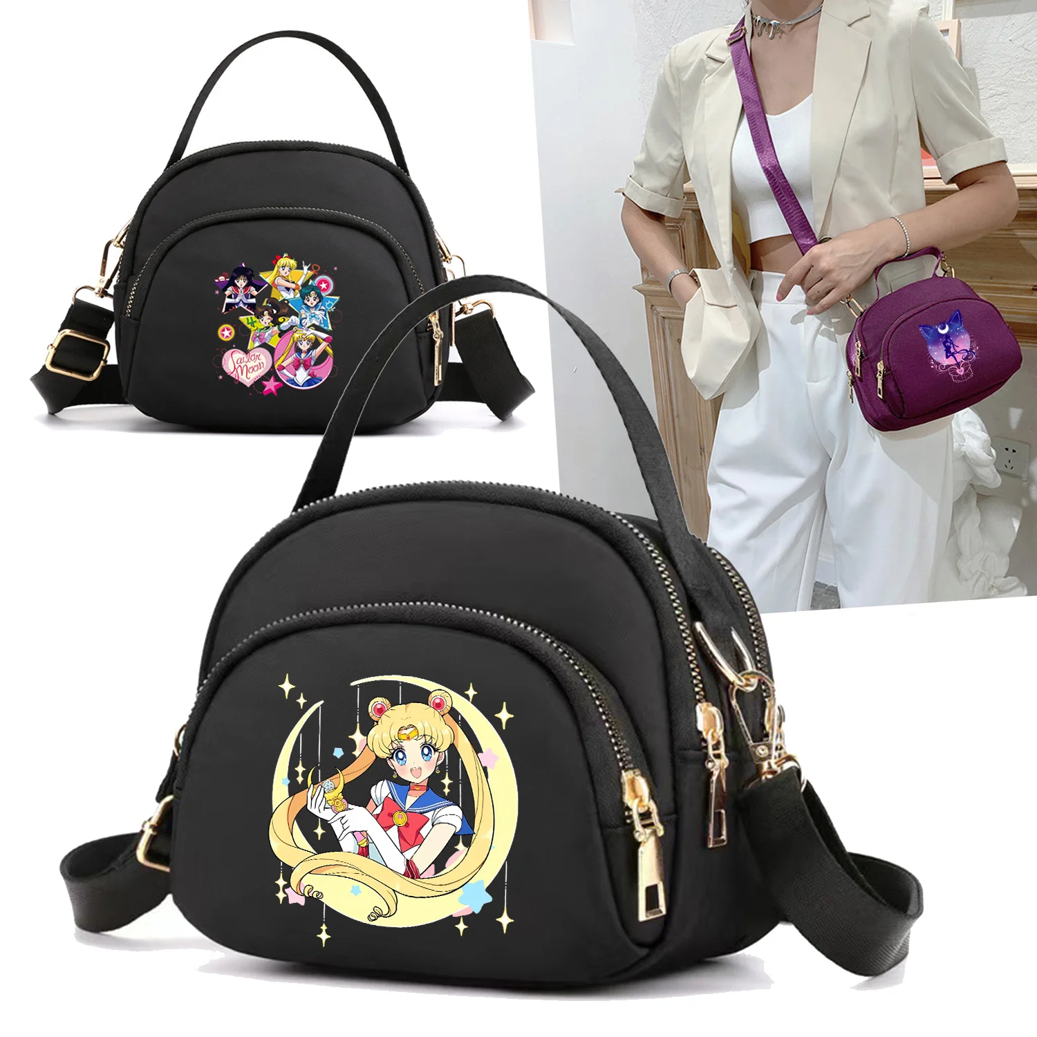 Sailor Moon Shoulder Bag Anime Luna Crossbody Pouch Women Commuter Bags Portable Girls Phone Tissue Storage Strap Bag Designer