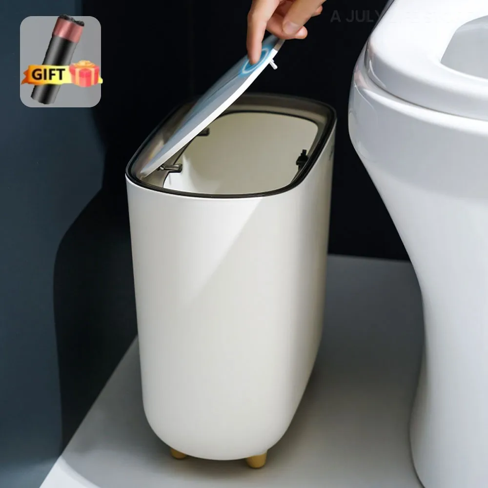 

Trash Can with Lid Press Wastebasket Dustbin for Living Room Toilet Bathroom Kitchen High Foot Waterproof Narrow Garbage Can