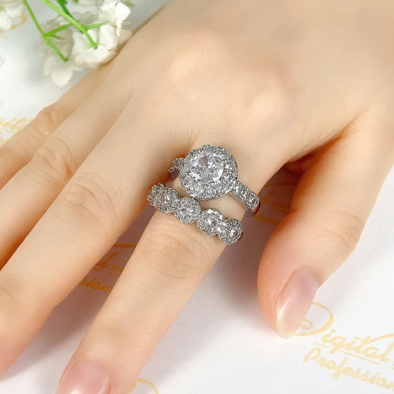 Lovers Vintage Lab Diamond Ring sets 925 Sterling Silver Engagement Wedding Rings For Women Men Party Finger Band Gift
