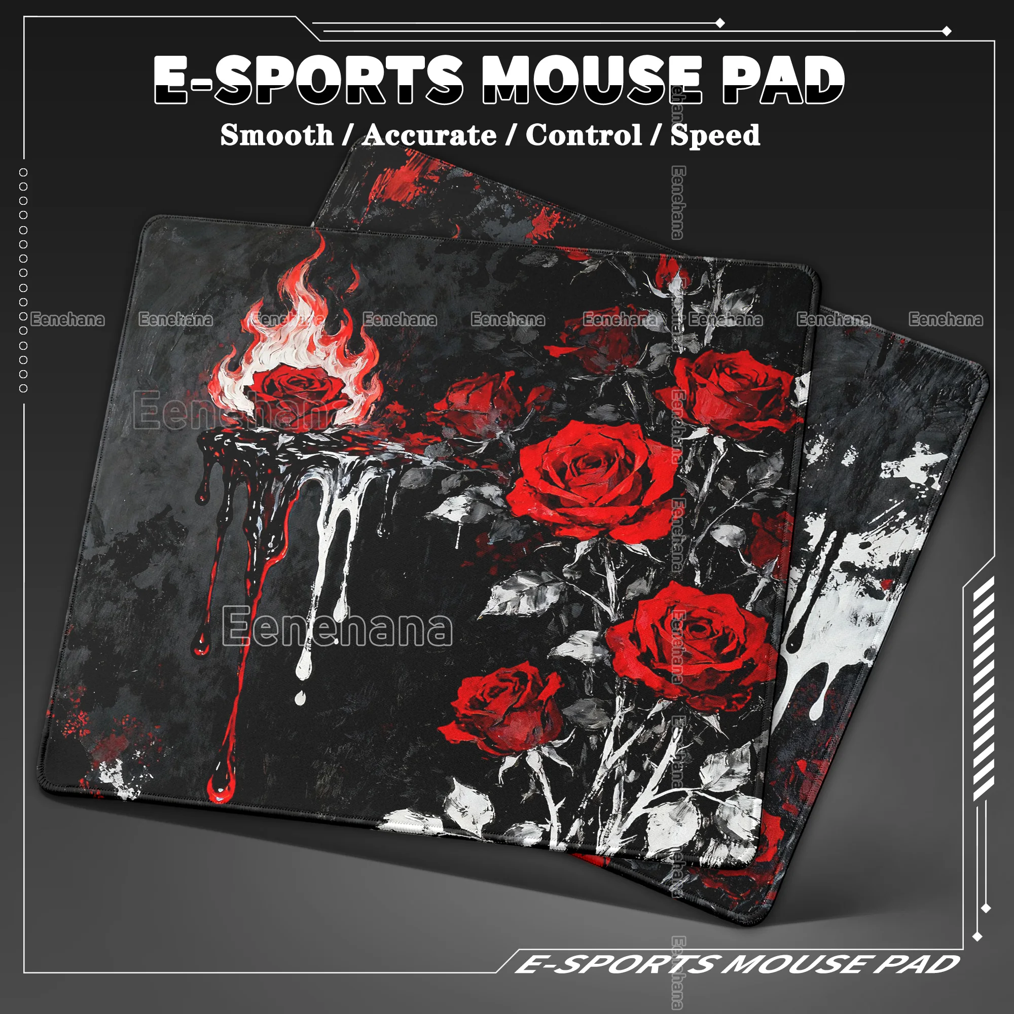 

Flame Rose Art Black & Red Gaming Mouse Pad Speed E-Sports Waterproof Fluid Non-slip PC Gamer Accessories Office Home Desk Mats