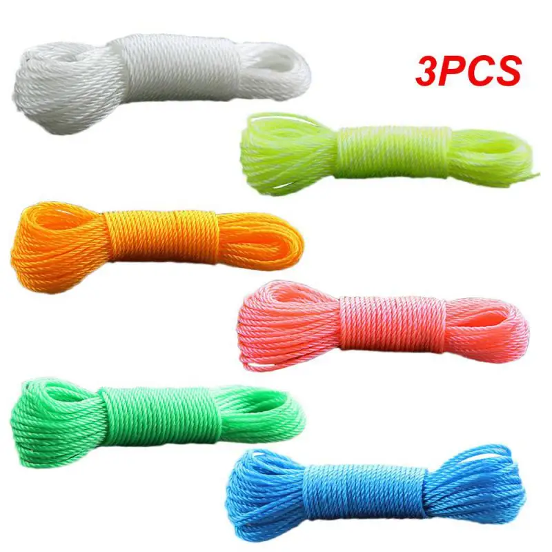 3PCS 10m/20m Clotheslines Long Colored Nylon Rope Climbing Traction Tying Shade Net Rope Clothesline Garden Supplies