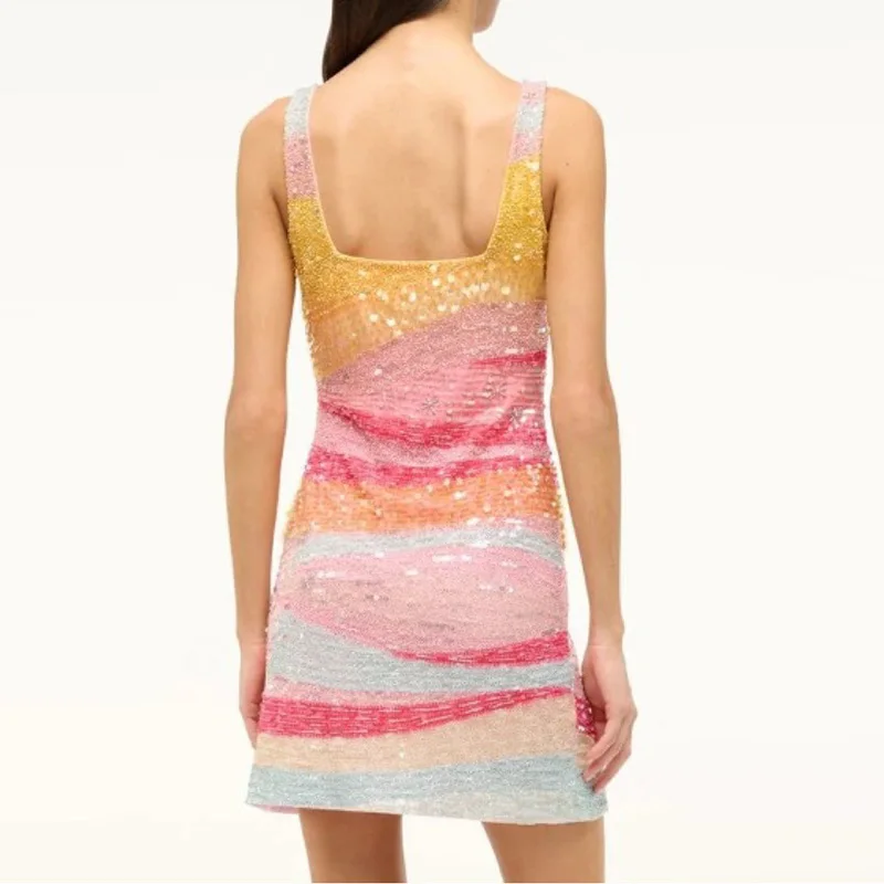 

Повседневное платье с открытой спиной и без рукавов, темпераментное женское короткое платье с высокой талией, элегантное тонкое вечернее платье с блестками, женское