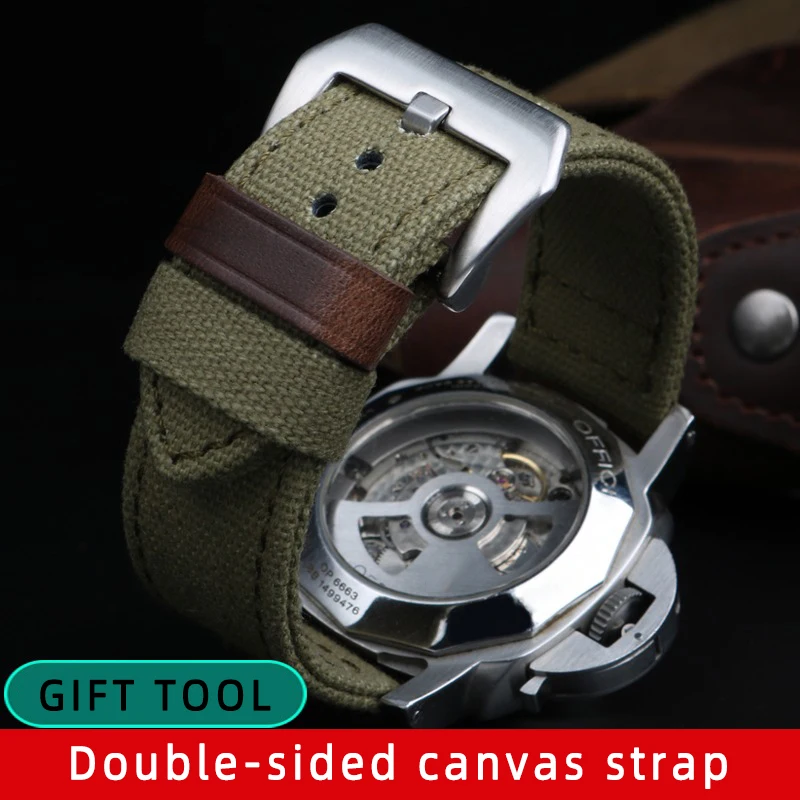 24mm Sports Waterproof  High Quality Double-sided canvas strap  For Panerai Breitling Strap Pin Buckle+ tool Men's watch