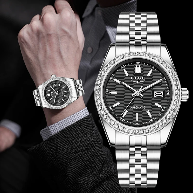 

LIGE BangWei автоматические часы для мужчин с ремешком из нержавеющей стали, роскошные автоматические часы с датой, простой дизайн, механические мужские часы Reloj Hombre, новинка