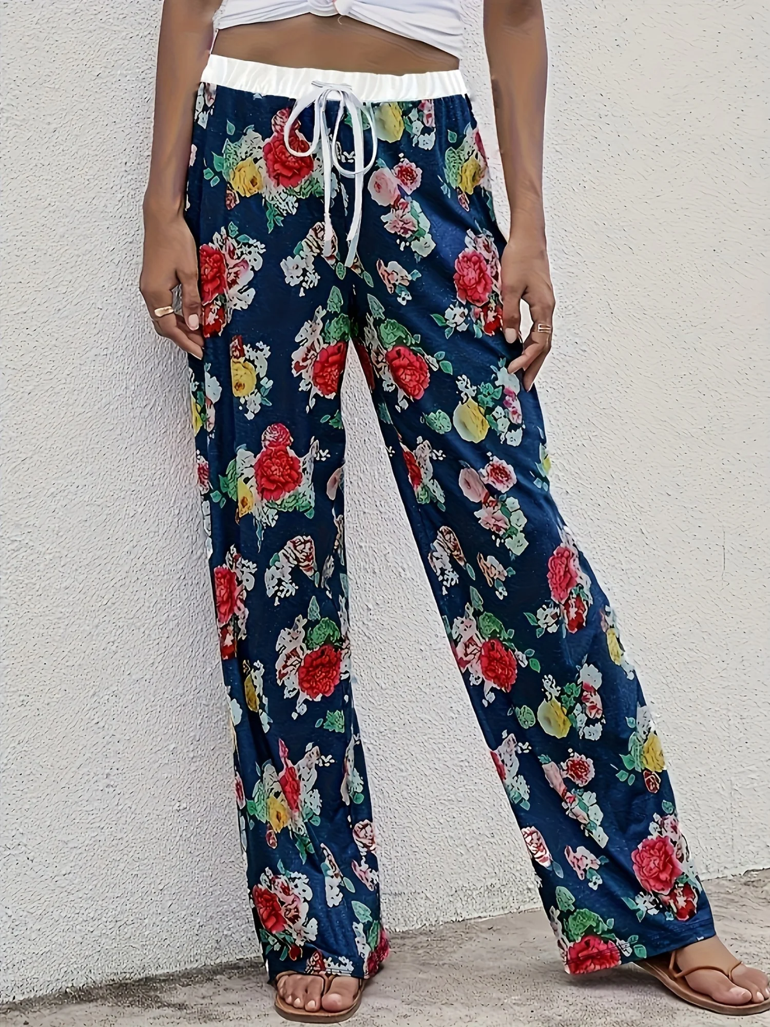 بنطال كاجوال نسائي كبير منسوج مطبوع