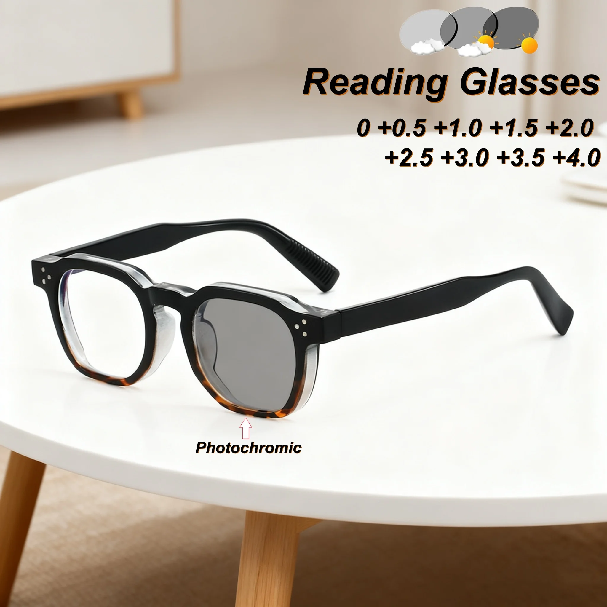 

Retro Personalized Square Frame Photochromic Women's Reading Glasses Outdoor Neutral High Quality Anti Blue Light Glasses
