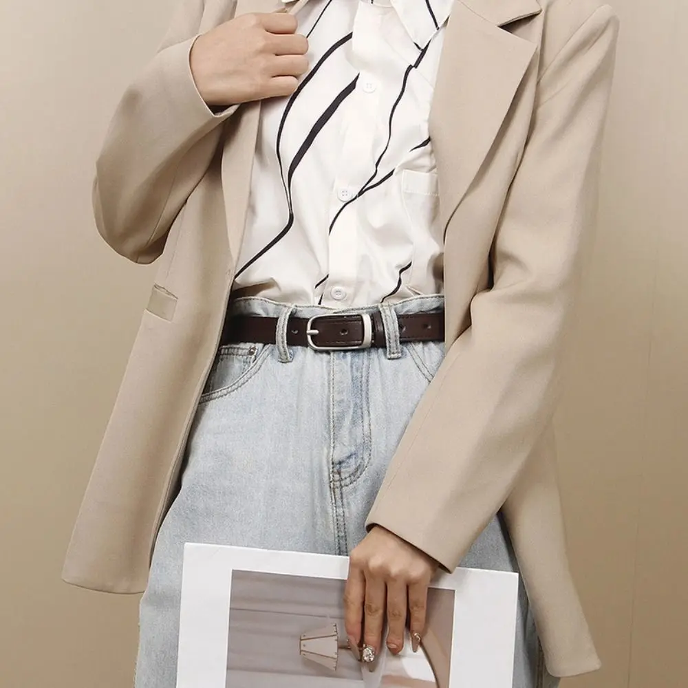 حزام مشبك بدبوس بسيط للنساء ، موضة متعددة الاستخدامات ، جلد ناعم ، حزام خصر رفيع