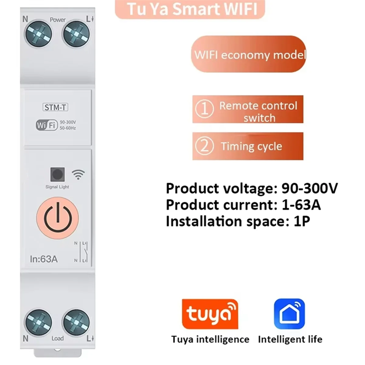 N18R Tuya Wifi Smart Circuit Breaker Power Metering Din Rail Remote Control Smart Home Kwh Metering Monitoring Timer Relay B