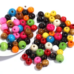 100pcs Colorful Round Wooden Beads for Jewelry Makings Natural Wood Beads Loose Spacer Beads DIY Necklace Bracelet Wholesale