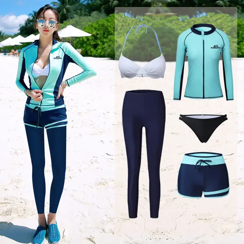 Women Long‑Sleeve Long‑Pants Split Two‑Piece Jellyfish Suit Rash Guard for Snorkeling Surfing Swimming Water Sports