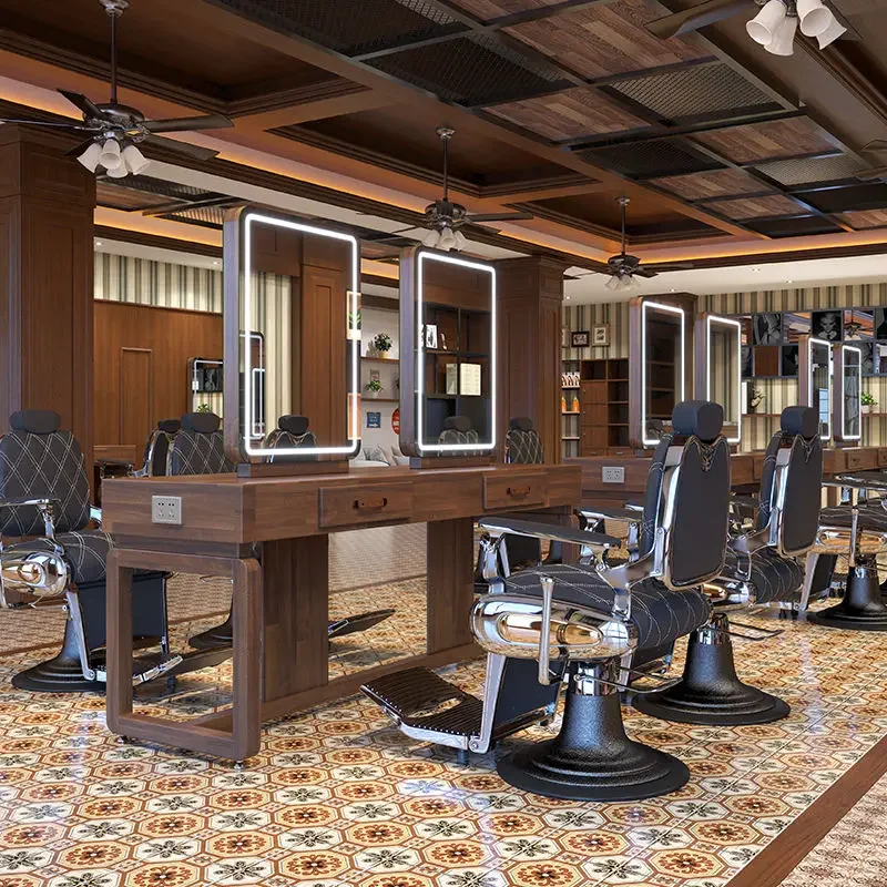 Retro solid wood hairdresser mirror