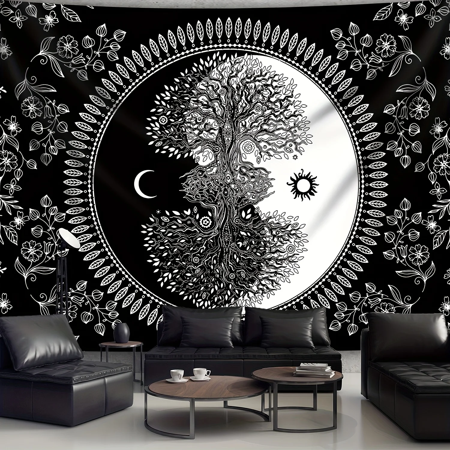 Yin Yang Tree Of Life Wall Tapestry Black White Mandala Art Boho Decor For Living Room Bedroom Spiritual Home Design