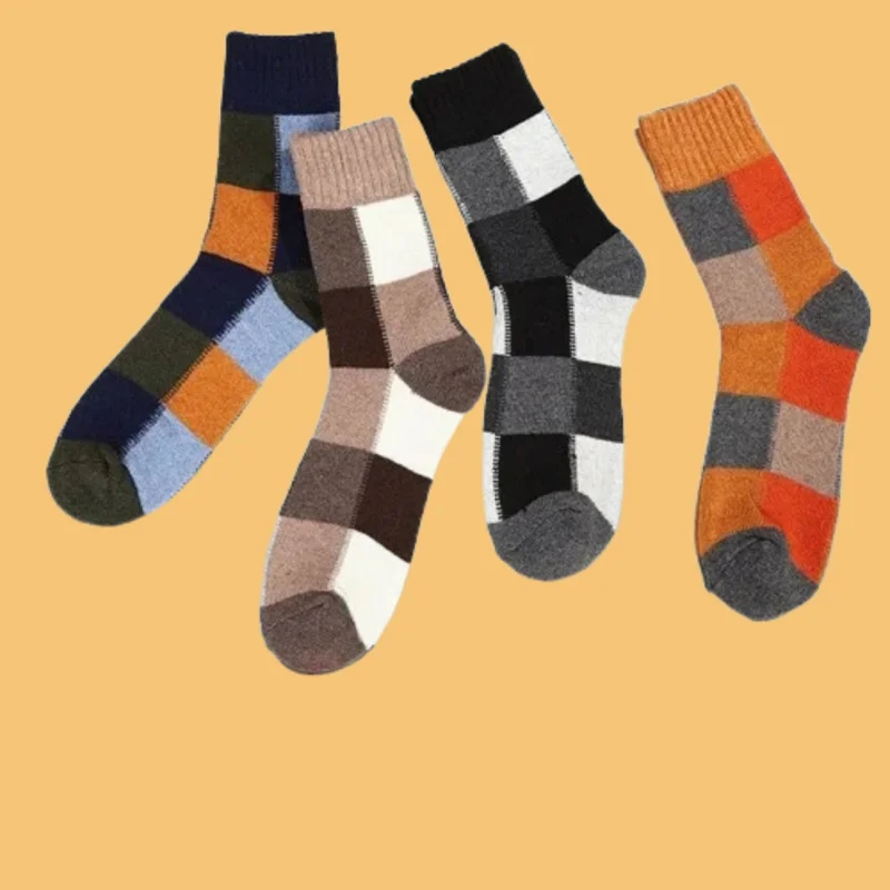 

3/6 Pairs Checkered Socks For Men And Women Thickened And Fleece-lined Mid-tube Socks Non-slip 2024 New Towel Socks Snow Socks